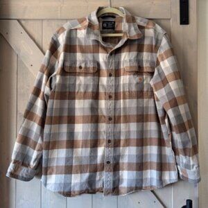 Carhartt Mens Brown Plaid Heavyweight Flannel Long Sleeve Shirt EUC XL